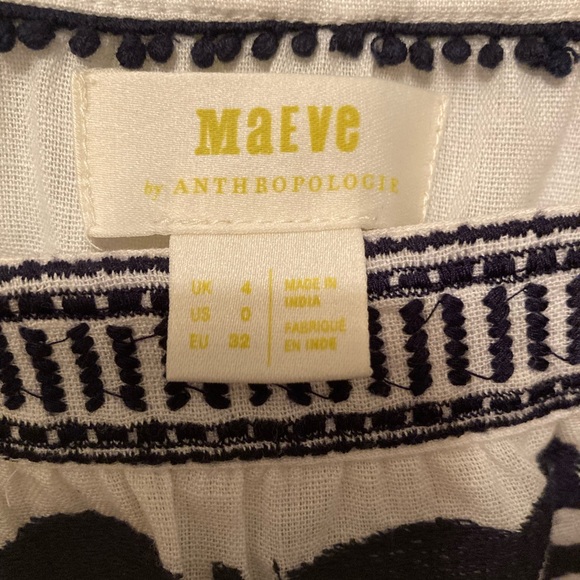 Maeve Blouse White with Navy Blue Embroidery - Picture 2 of 3